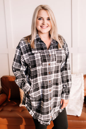 Reality Check Plaid Flannel Tunic In Black & White