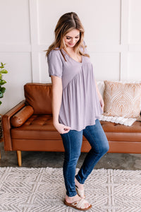 Make Good Choices Bamboo Babydoll Top in Dusty Lavender
