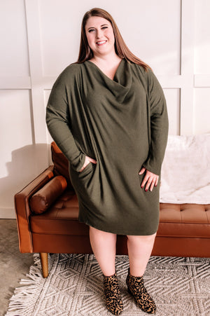 Just Own It Cowl Neck Dress In Woodland Green