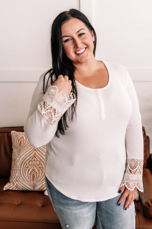 When I Met You Lace Sleeve Henley In Cream