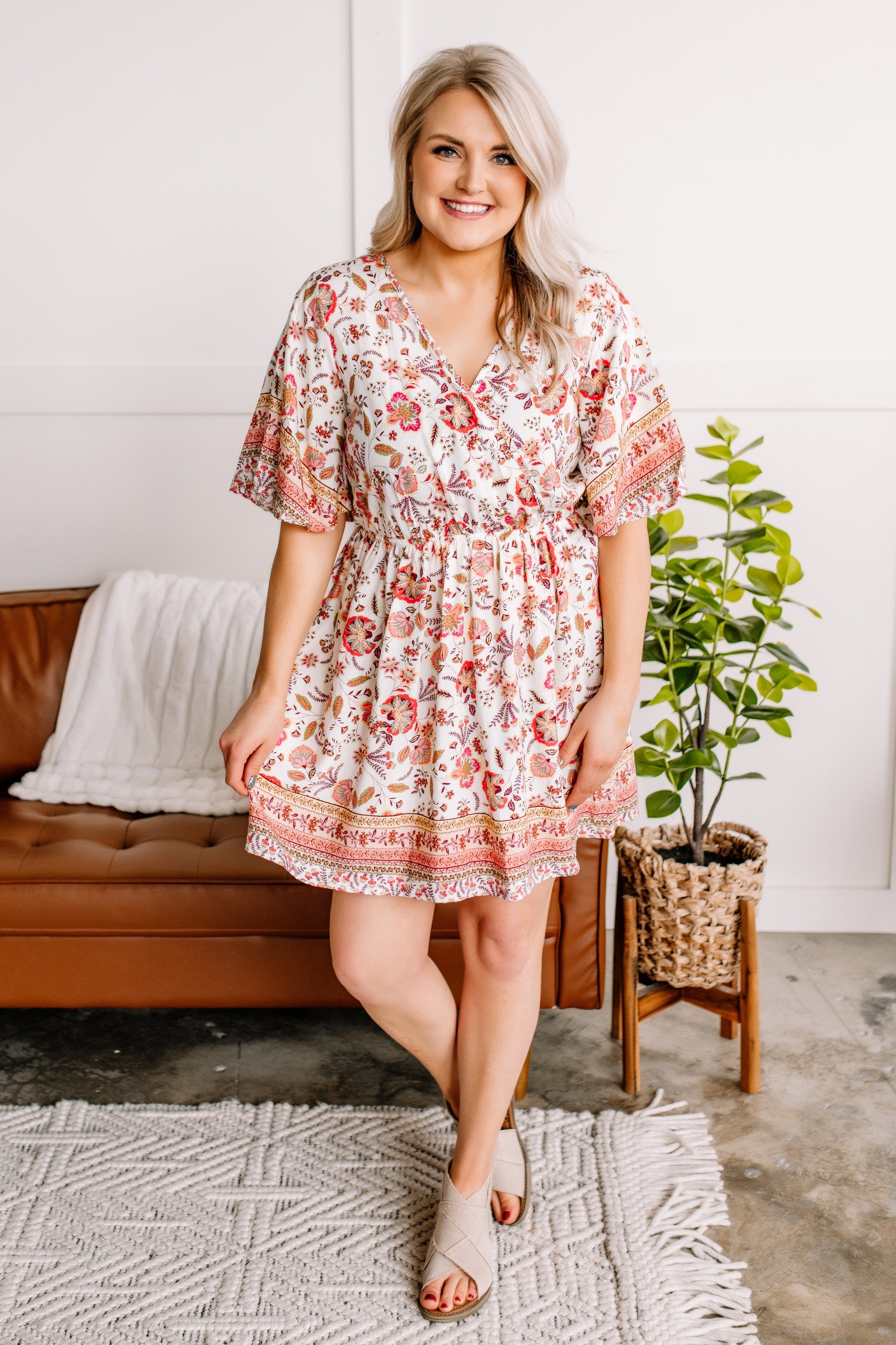 Saving The Best Boho Floral Tie Back Dress in Coral