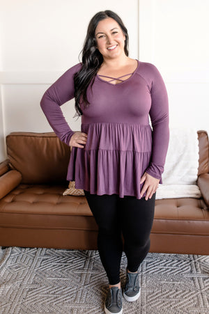 Tiers To Me Criss Cross Babydoll Top In Amethyst
