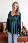 Into The Shadows Striped Blouse In Deep Emerald