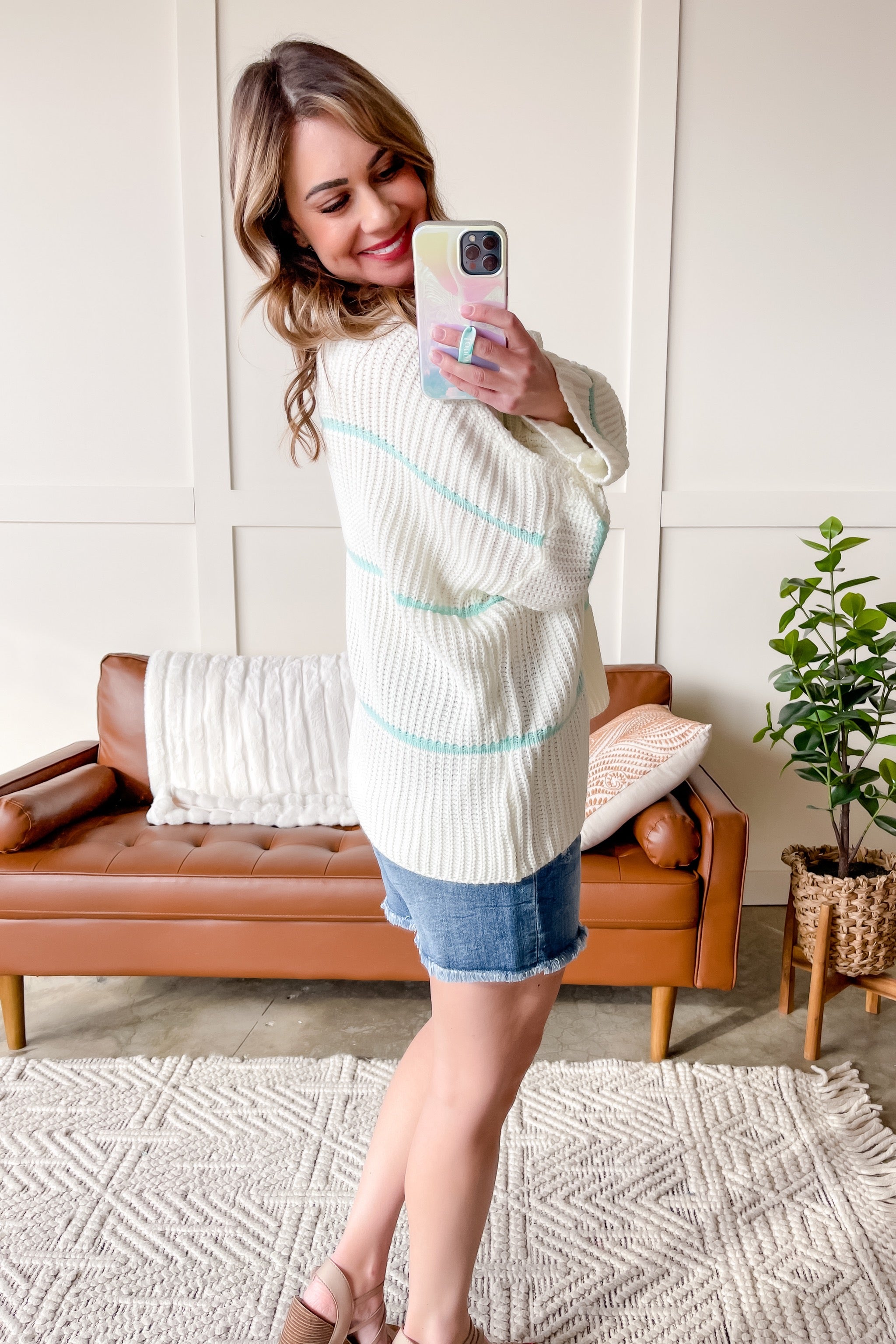 Double Your Fun Sweater in Spearmint and Cream