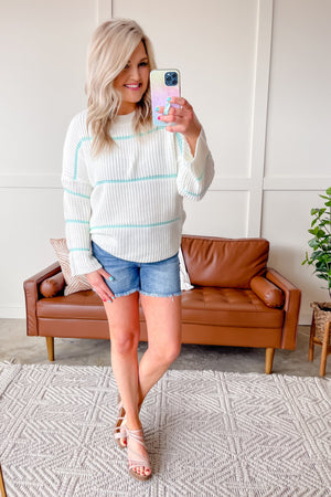 Double Your Fun Sweater in Spearmint and Cream