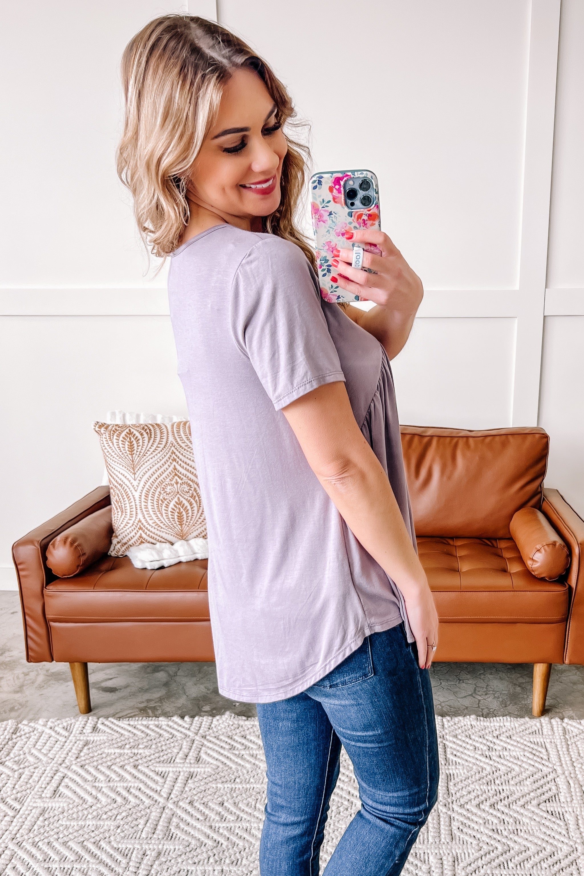 Make Good Choices Bamboo Babydoll Top in Dusty Lavender