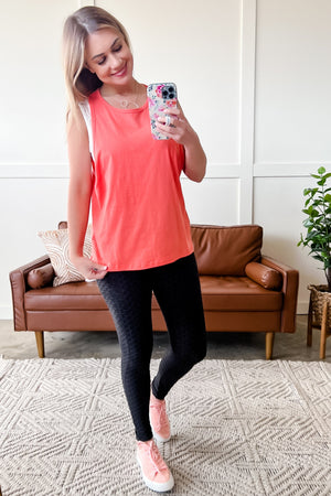 Muscle Out The Competition Sleeveless Muscle Tee In Coral