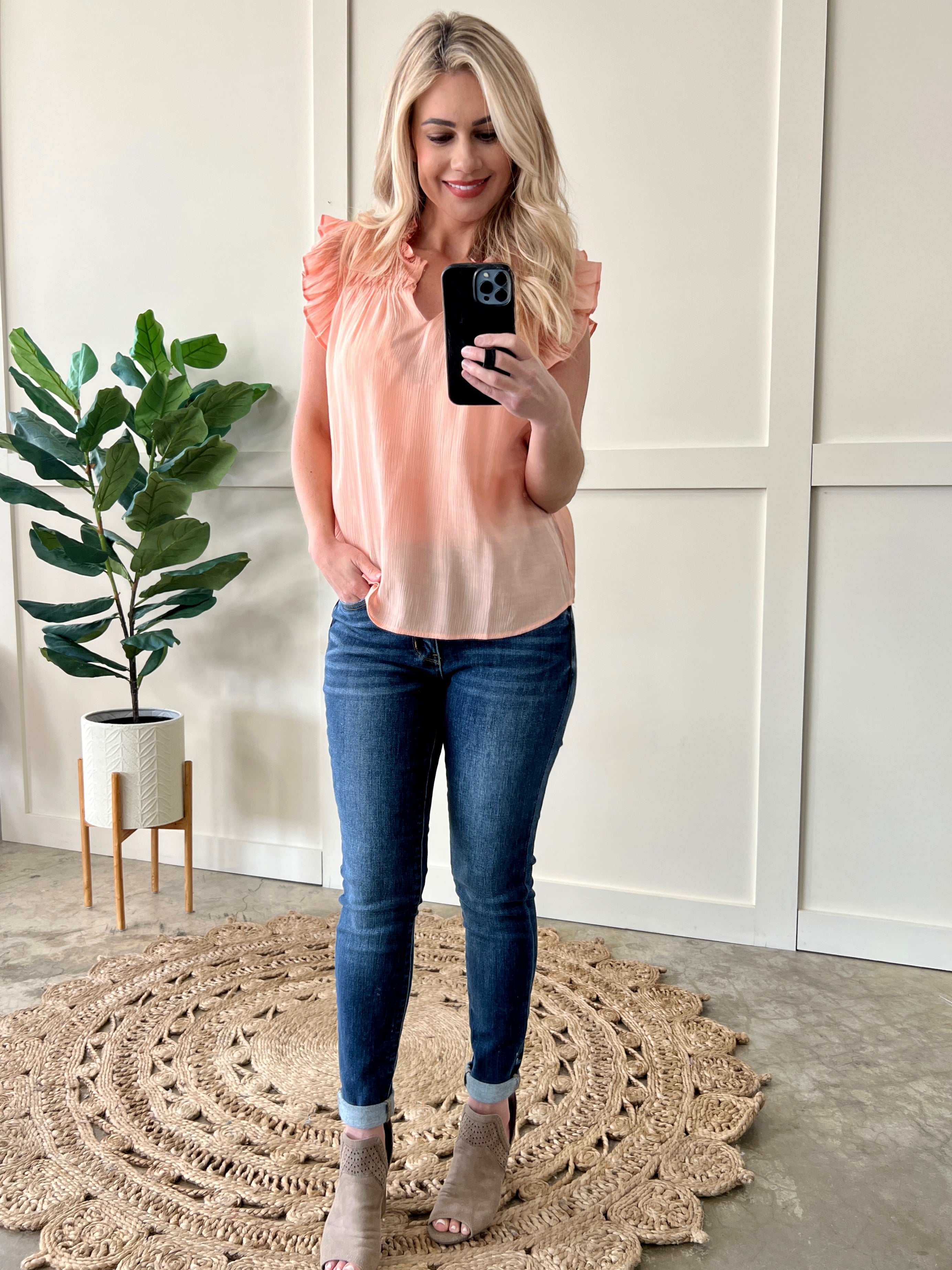 Stitch Point Crinkle Blouse In Peach
