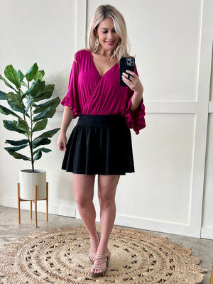 High Rise Skirt With Attached Shorts In Jet Black