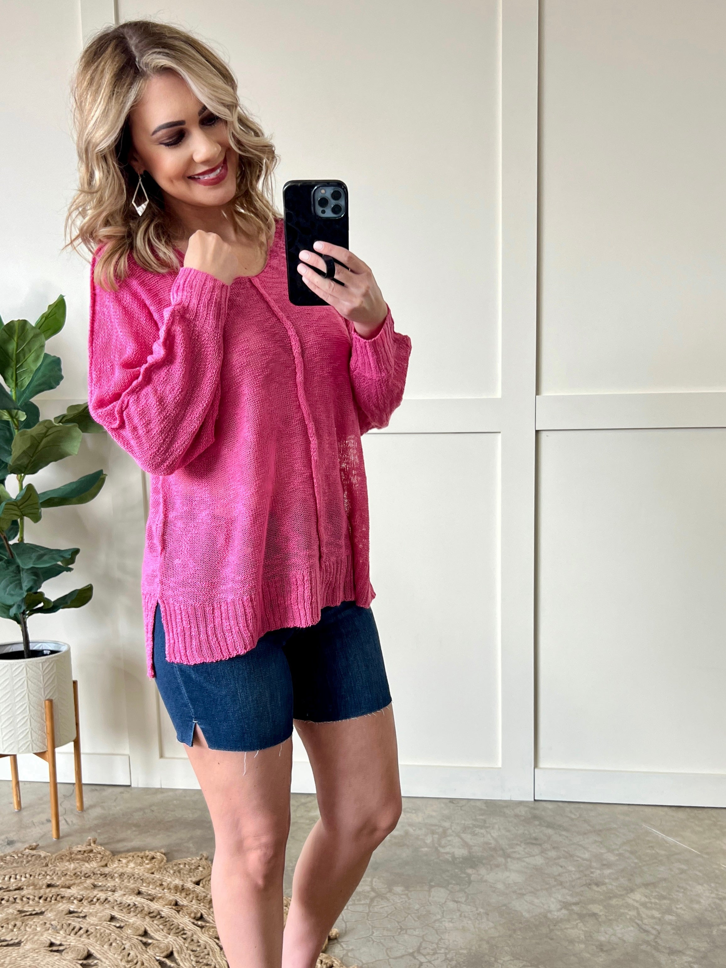 Electric Pink Summer Knit Sweater