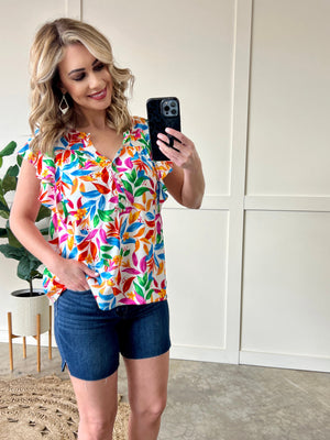 Button Front Blouse In Fiesta Florals