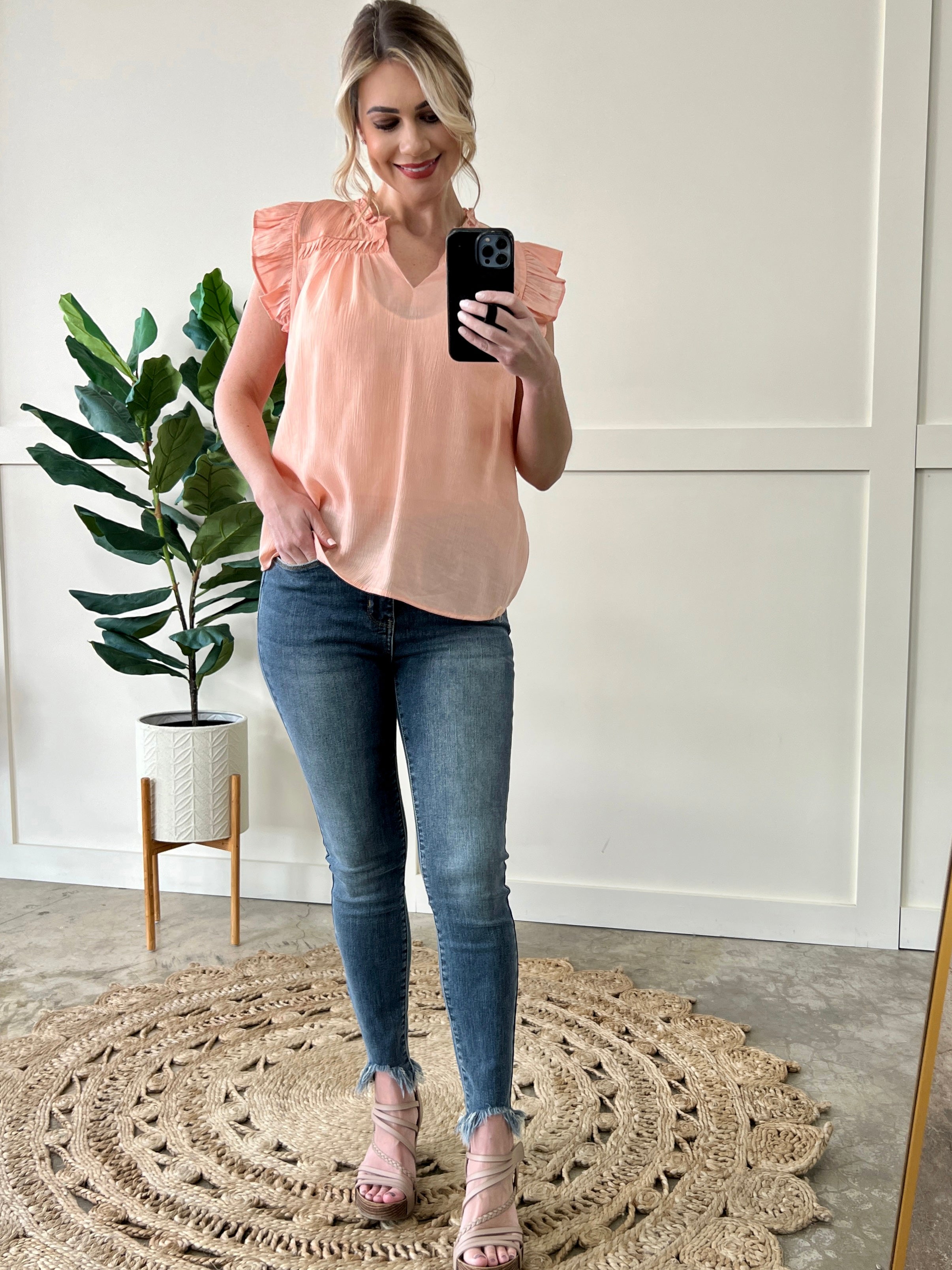 Stitch Point Spring Blouse In Peach