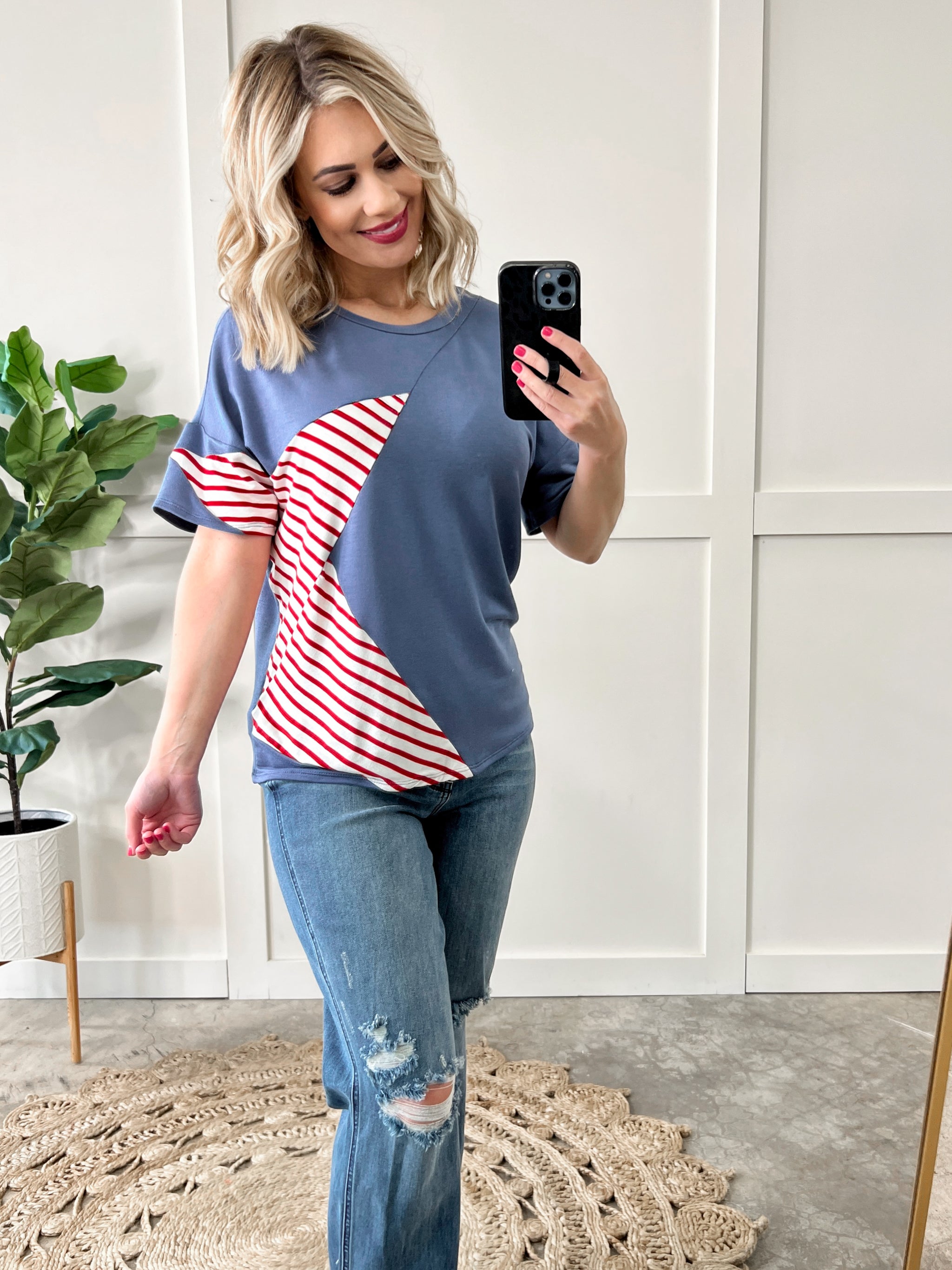 Star Patch Tee In Patriotic Stripes