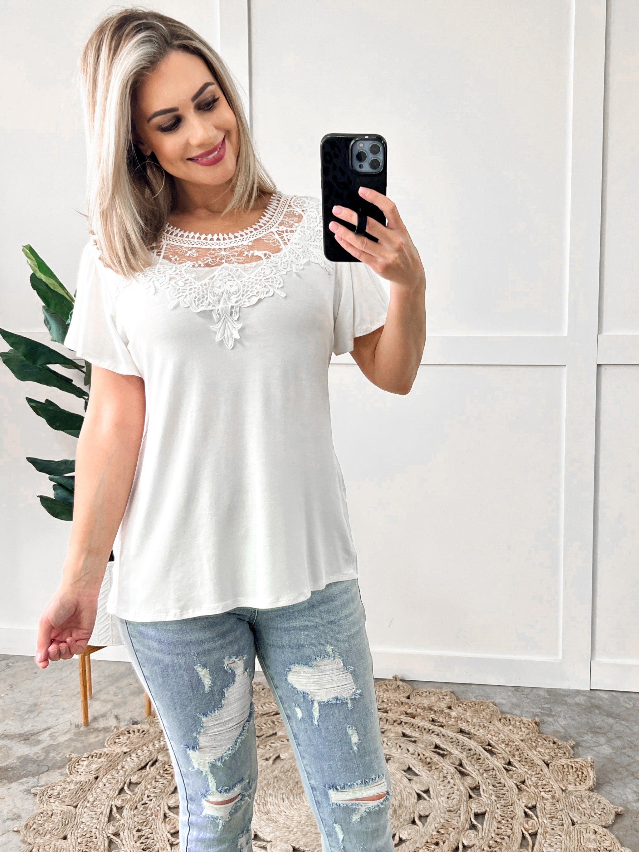 Lace Detailed Top In Fresh Ivory