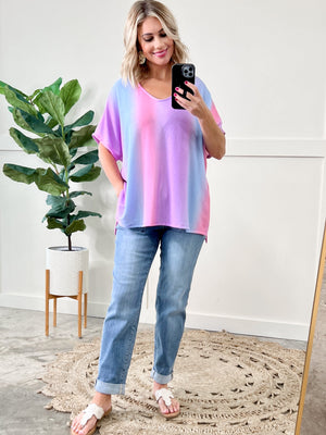 French Terry V Neck Top In Soft Unicorn