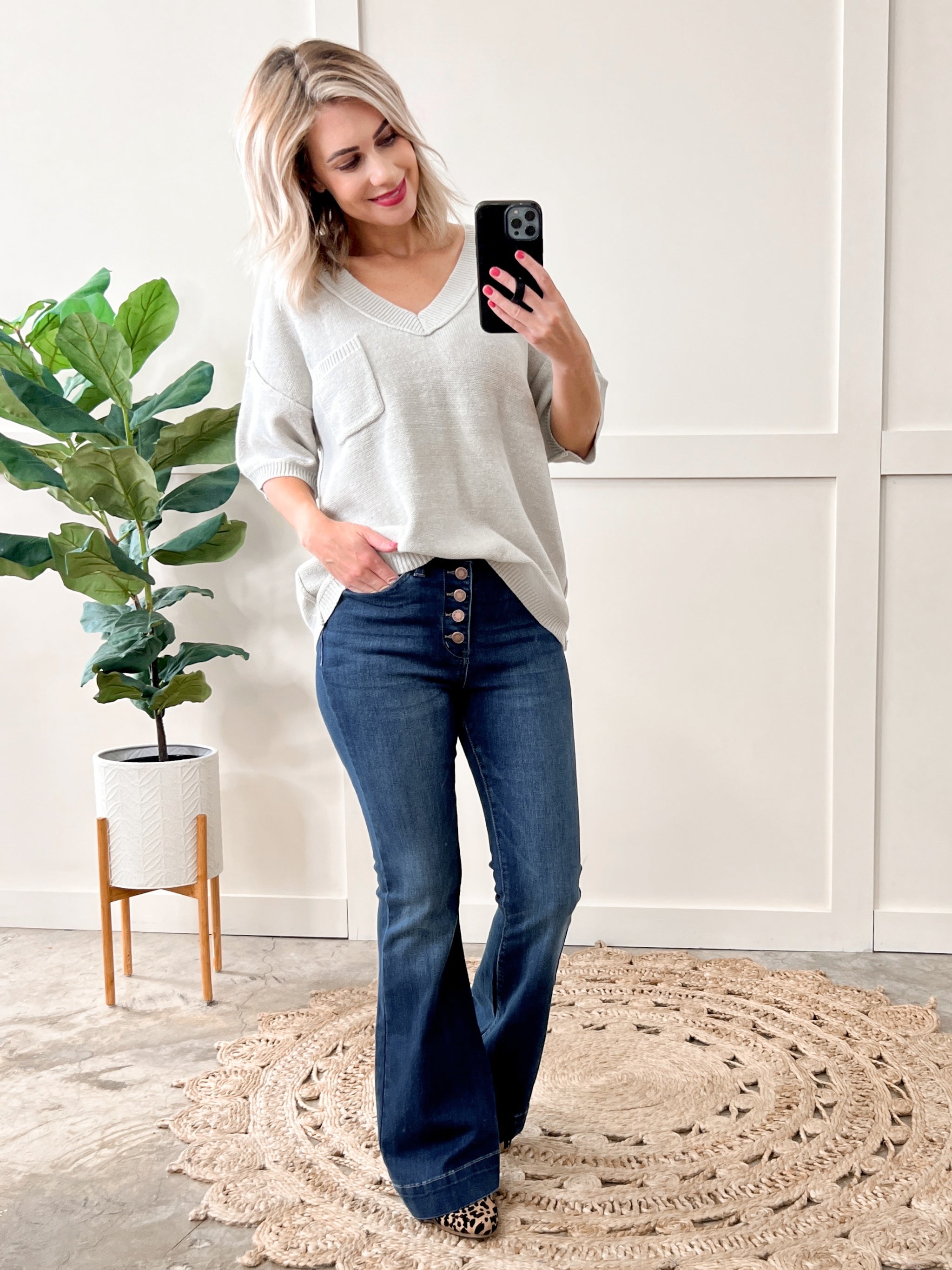 Button Fly Trouser Flare Judy Blue Jeans In Dark Wash