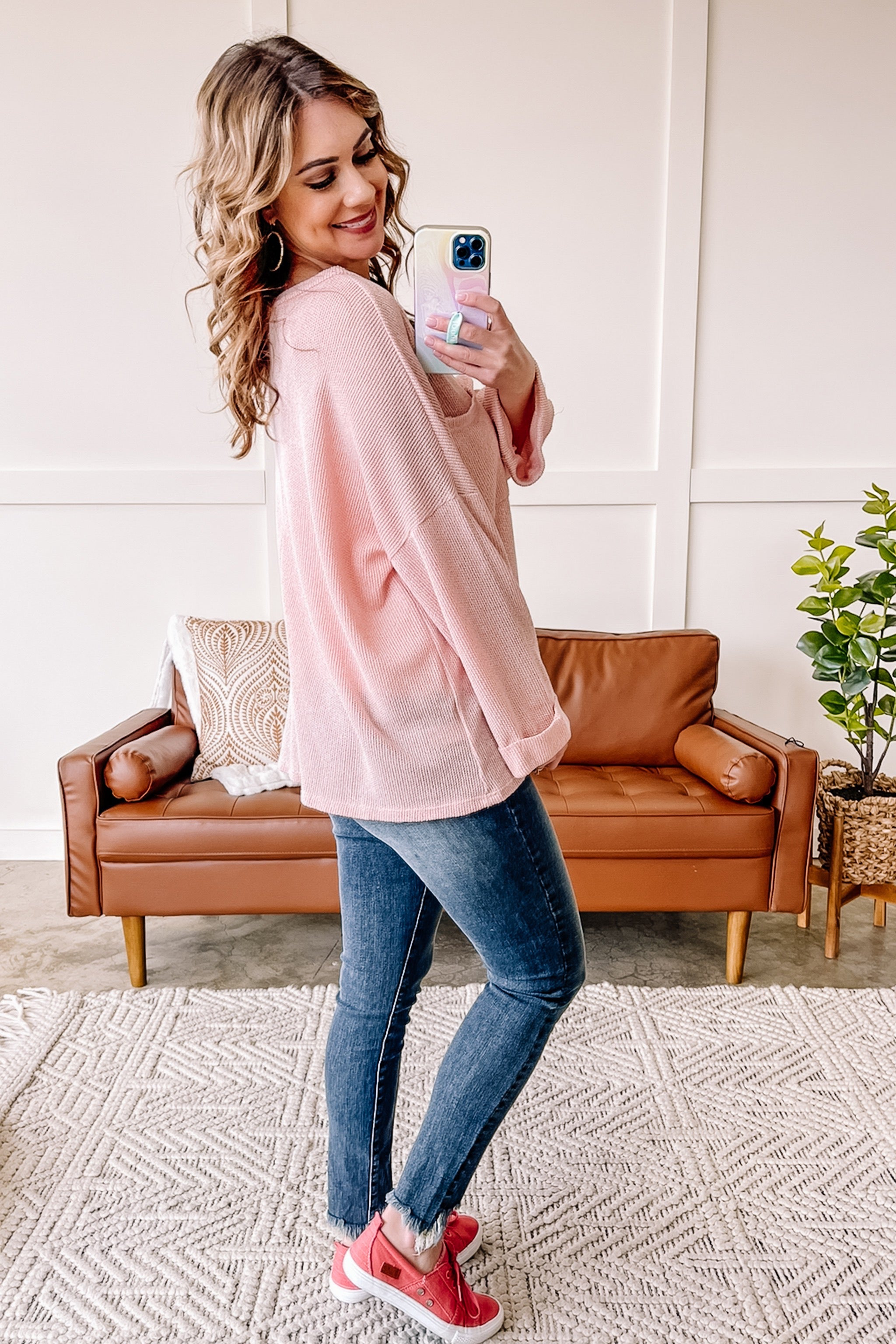 Cozy Train Sweater Knit Top in Light Pink