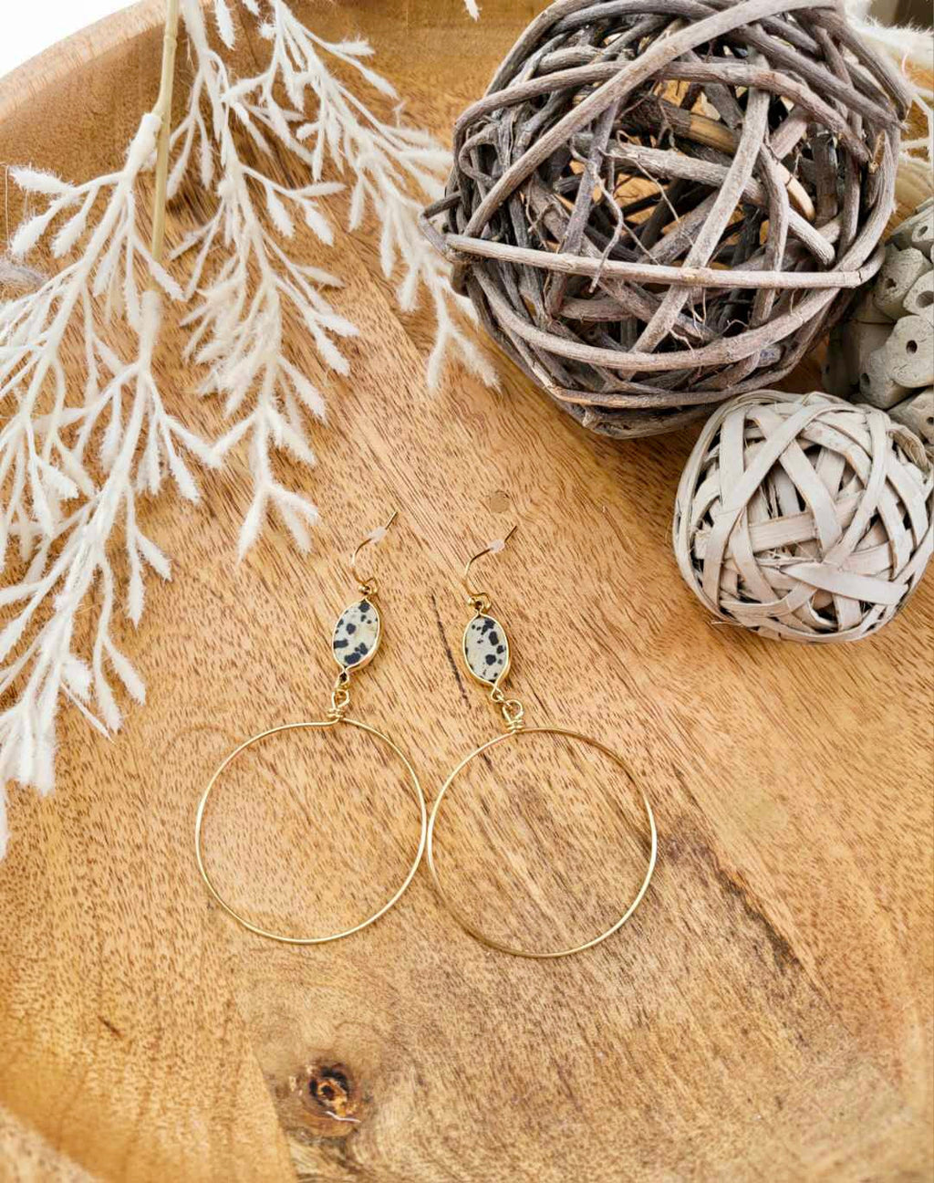 Natural Stone Gold Tone Earrings
