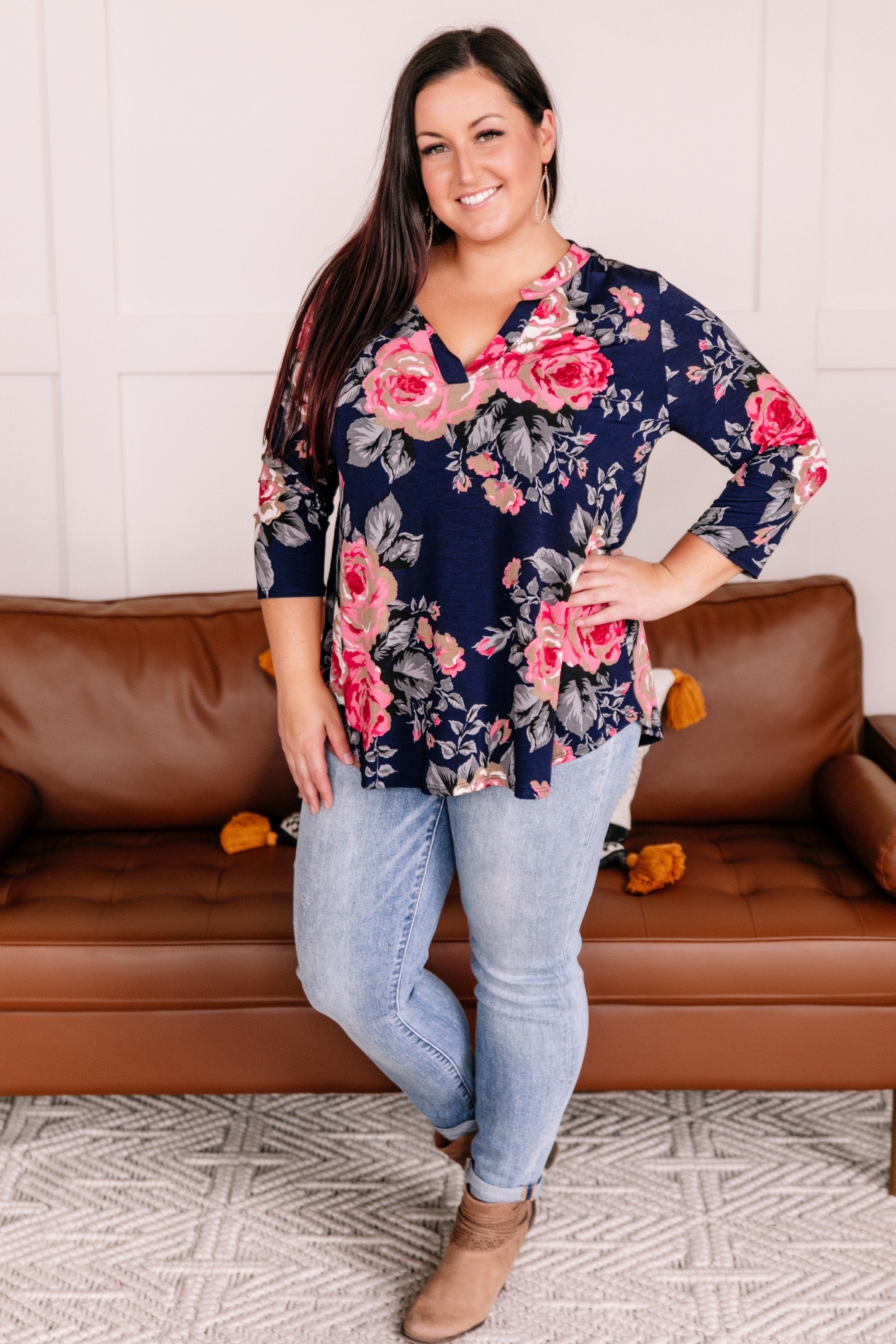 Becomes The Rose Navy Floral Gabby Top