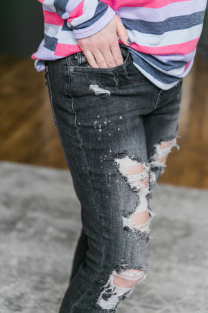 Judy Blue Bleach Splash Boyfriend Jeans In Gray