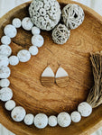 Teardrop Wood & White Marble Earrings