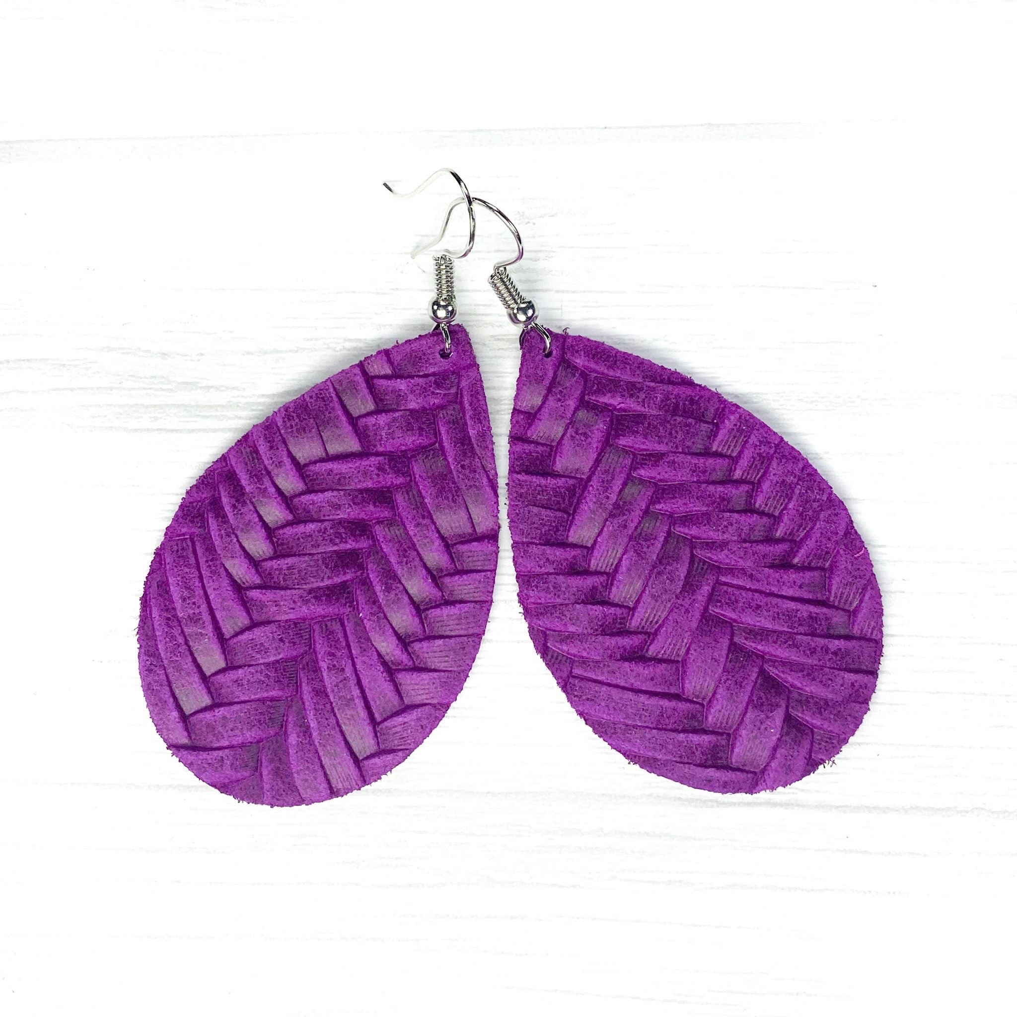 Braided Grape Leather Earrings