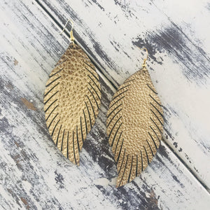 Leather Feather Earrings Metallic Gold